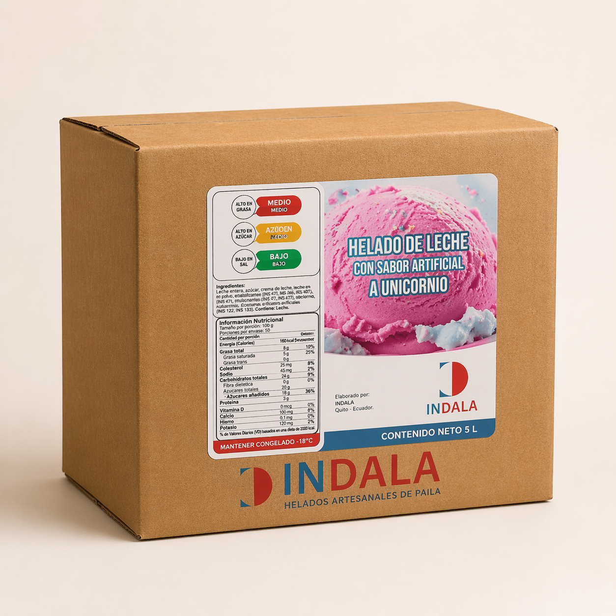 Caja etiquetada de helado INDALA