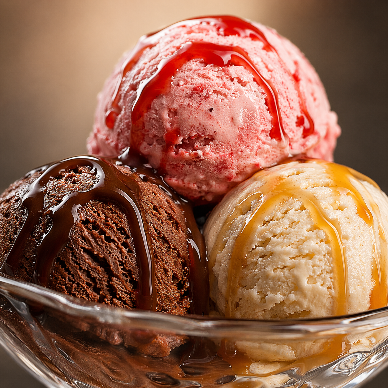 Copa con tres sabores de helado