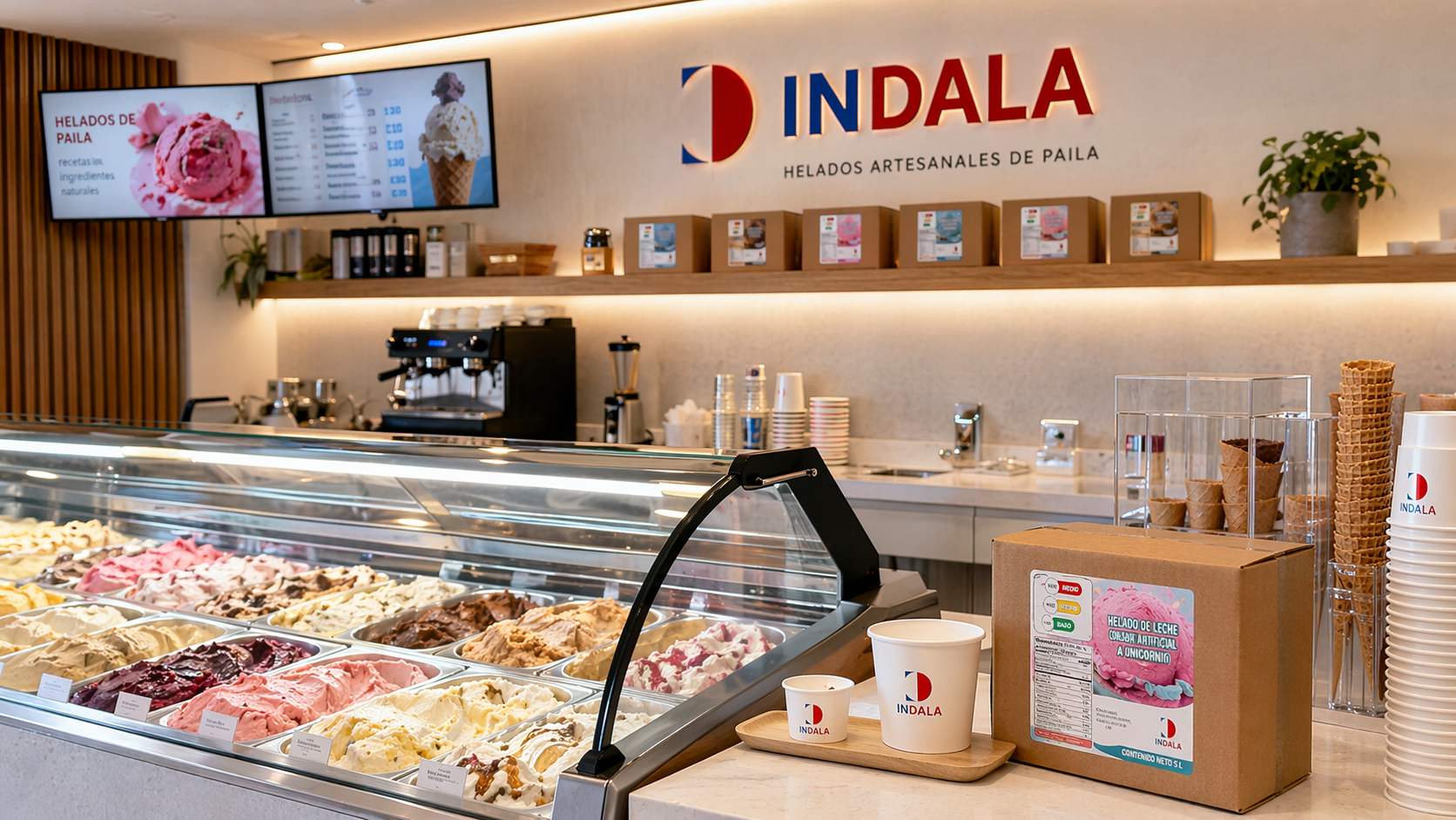 Vitrina premium con branding INDALA