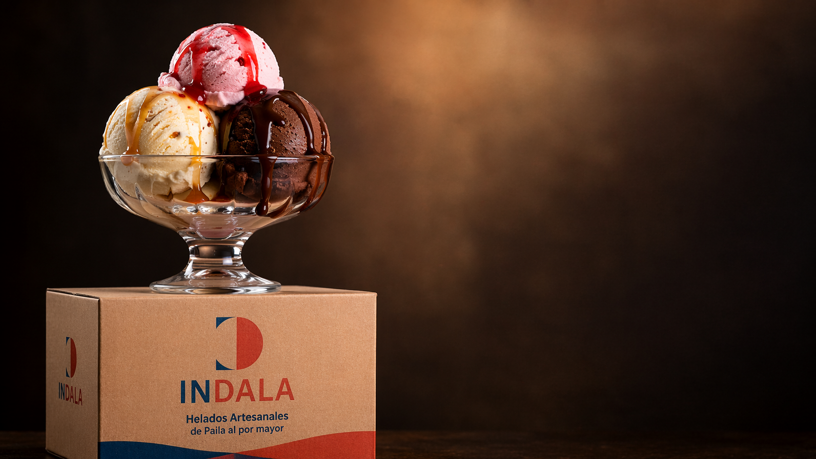 Copa de helado INDALA sobre caja de producto