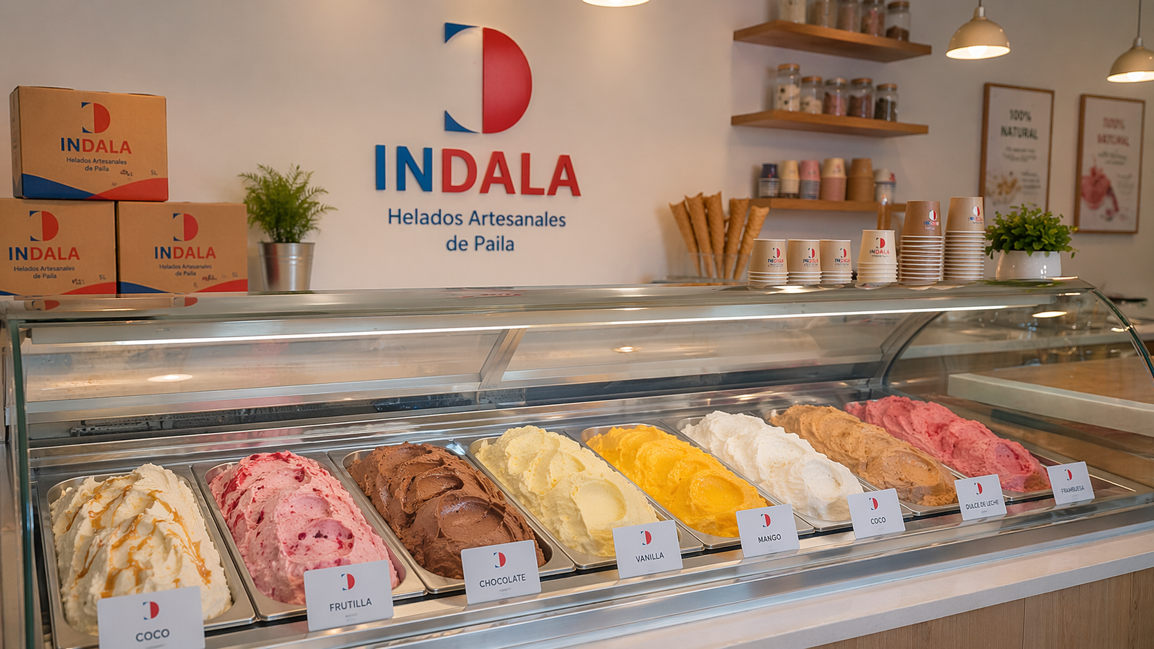 Vitrina con sabores de helado INDALA